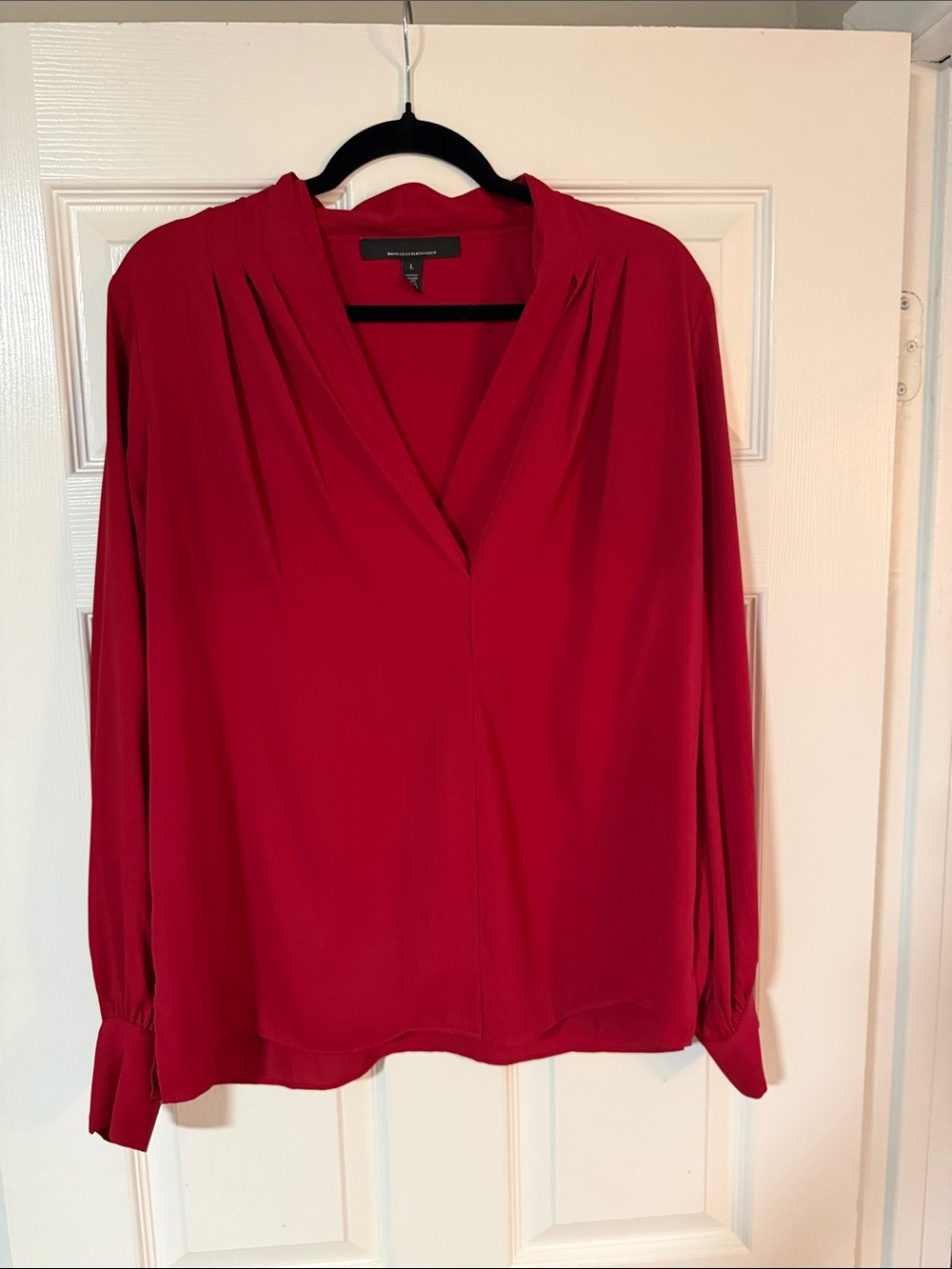 White House Black Market Red Draped Blouse Size Large NWOT